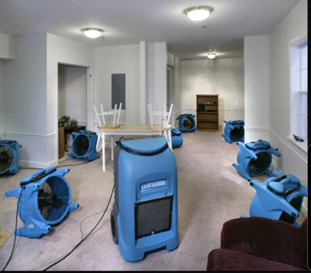Air movers and dehumidifier setup for Water Damage Restoration in San Luis Obispo
